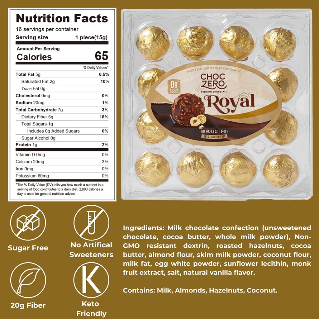 Choczero 低碳榛子夾心朱古力球 1盒16粒 KETO ROYAL TRUFFLE (Milk Chocolate)